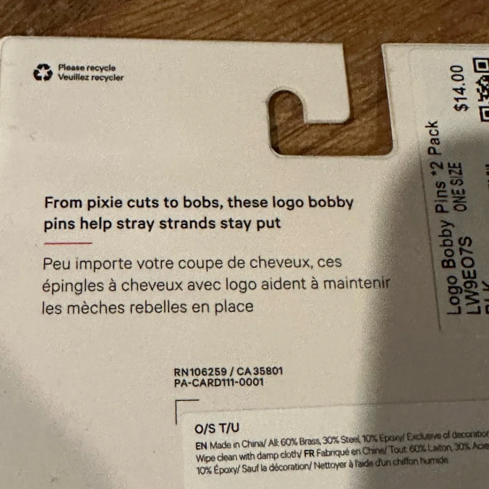 LULULEMON women’s Logo Bobby Pins 2 Pack